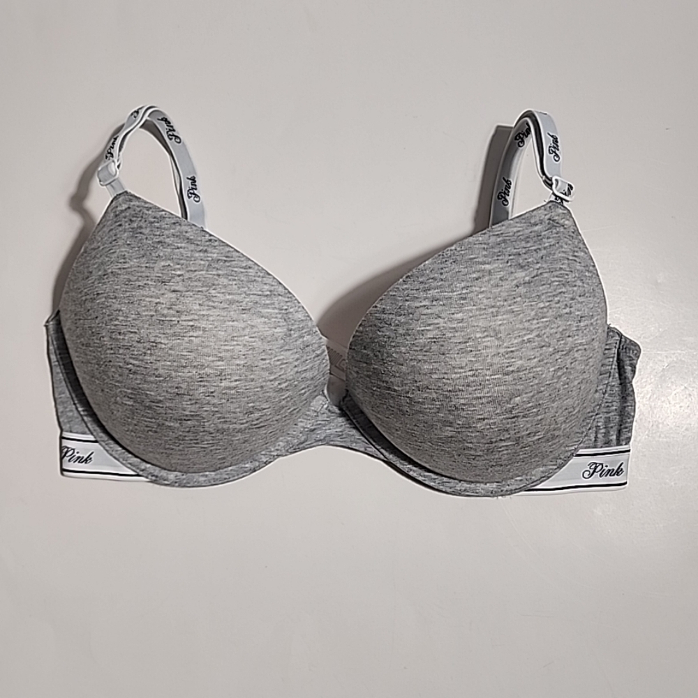 Victoria's Secret Pink Wear Everywhere Super Push-Up Bra 34D Gray Cotton